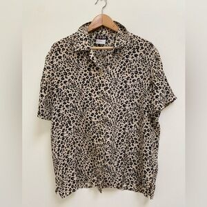 Q-Silk Women's Leopard Print Button-Down Shirt